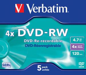 DVD-RW Verbatim 4.7GB, Jewel, 5-pack 
