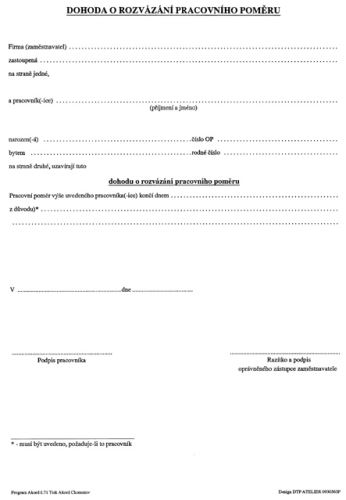 Tiskopis Dohoda o rozvázání pracovního poměru