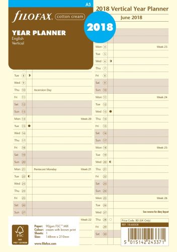 Filofax plánovací kalendář A5 2018 vertikální krémový