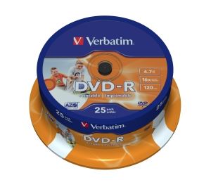 DVD-R Verbatim 4.7GB, 25-pack, Spindle, printable