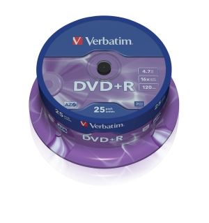 DVD+R Verbatim 4.7GB, 16x, 25-pack, Spindle