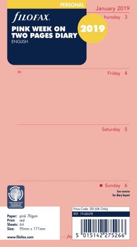 Filofax kalendář A6 2019 týden na dvě strany anglický růžový 