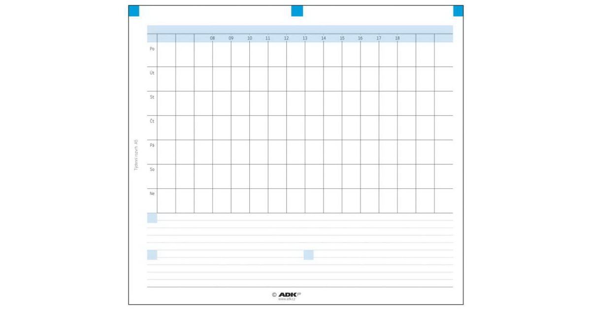 Náplň Do Diáře Adk A5 Týdenní Rozvrh Formulář Vytisknicz 5729
